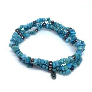 925 Sterling Silver Turquoise Colored Gemstone Chips 3 Stand Bracelet Marked R